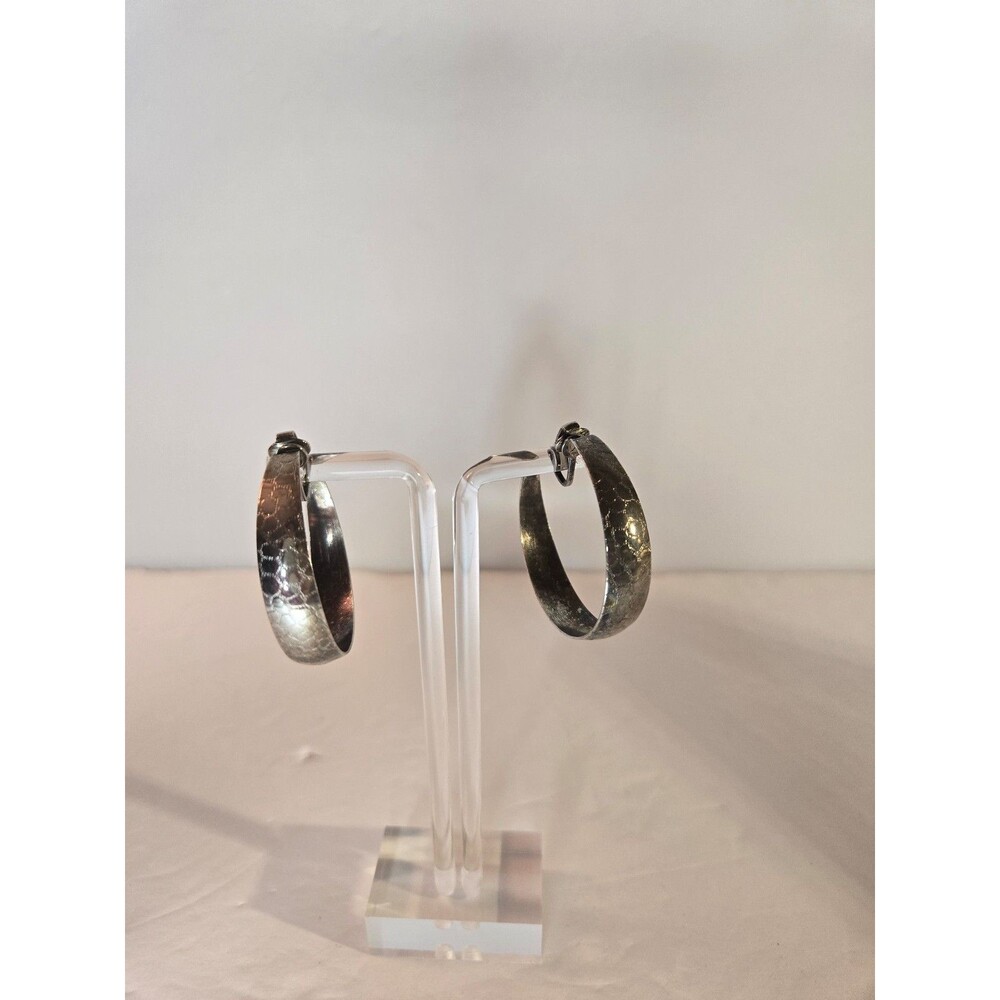 Silver Tone Clip On Hoop Earrings with Textured Pattern